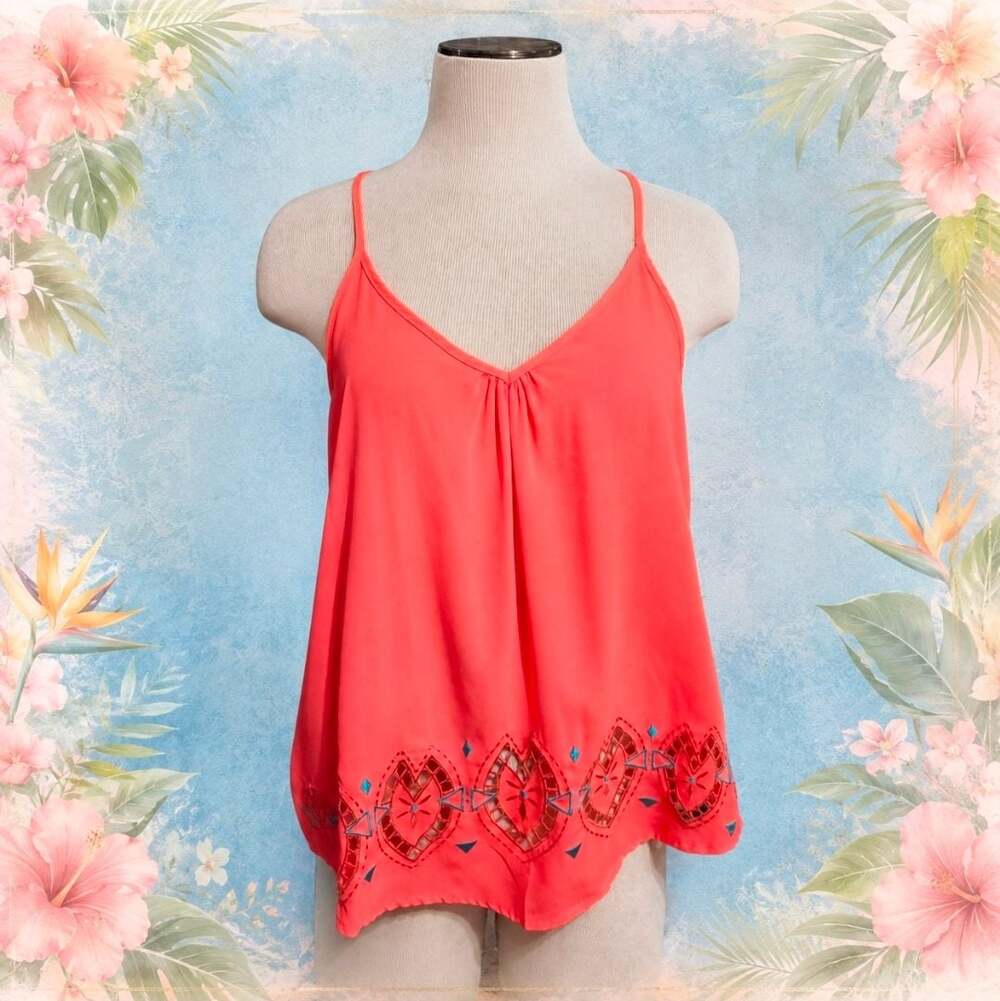 daytrip Red Coral Embroidered Cutout Racerback Tank Top Size S